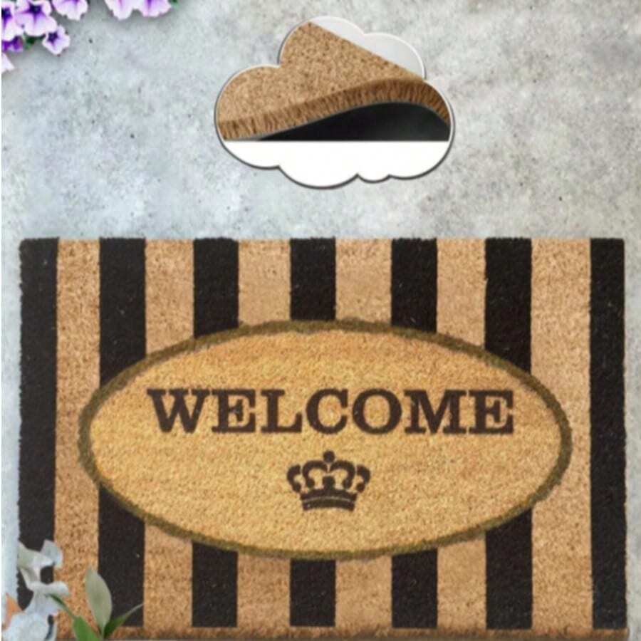 40x60 厘米天然椰棕门垫，采用耐用的 100% PVC 背衬 - 防滑、防尘刷表面 - 18-22 毫米厚耐用垫子，适合室内和室外使用，土耳其制造 - 黑色 - 查看 1