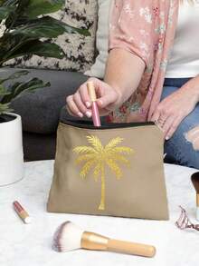 Sac cosmétique de la Fête nationale saoudienne avec palmier en feuille d'or - 7 couleurs au choix, pochette de maquillage thématique de la fête du Moyen-Orient, sac cosmétique pour le rangement de petits articles, sac de rangement, sac de rangement de maquillage, pochette, porte-monnaie, sac de rangement pliable léger, parfait pour les célébrations de la Fête nationale saoudienne, les événements culturels et les cadeaux, idéal pour les passionnés saoudiens, les amateurs de festivals et les voyageurs, cadeaux de la Fête nationale saoudienne