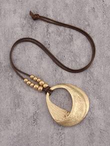 1pc Minimalist Round Beaded Alloy Pendant Necklace, Asymmetrical Geometric Circle Pendant, Daily Accessory, Gift For Girlfriend/Young Lady - Wax Rope - View 17