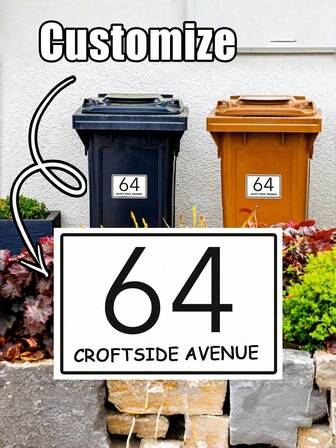 Anpassade klistermärken med soptunnor - Personifiera din soptunna med husnummer och gatunamn, horisontell design för enkel identifiering, 10x15cm, försegling, självhäftande, högkvalitativ, modern, personlig, unik, perfekt present till honom, henne, pojkvän, flickvän, pappa, mamma, familj, vänner för inflyttningshemmet