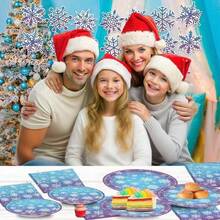 10pcs/20pcs/50pcs/Set,Frozen Theme Party Disposable Paper Plates Party Decorations Tableware Birthday Party Decorations Purple And Blue Snowflake Winter Wonderland Includes Disposable Plates, Cups, Tableware, Suitable For Christmas Winter Wonderland Party Decorations - Multicolor - View 4
