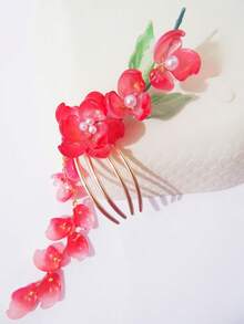 1 pièce Pince à cheveux style coréen élégante avec fleur d'hibiscus rouge/fleur hawaïenne et pompon, 8 cm de long, résistante à la décoloration, à la mode & exquise, convient pour le port quotidien des femmes & des filles, peut être utilisée comme accessoire pour cheveux ou coiffe, peigne à cheveux, peigne latéral - multicolore - Voir 22