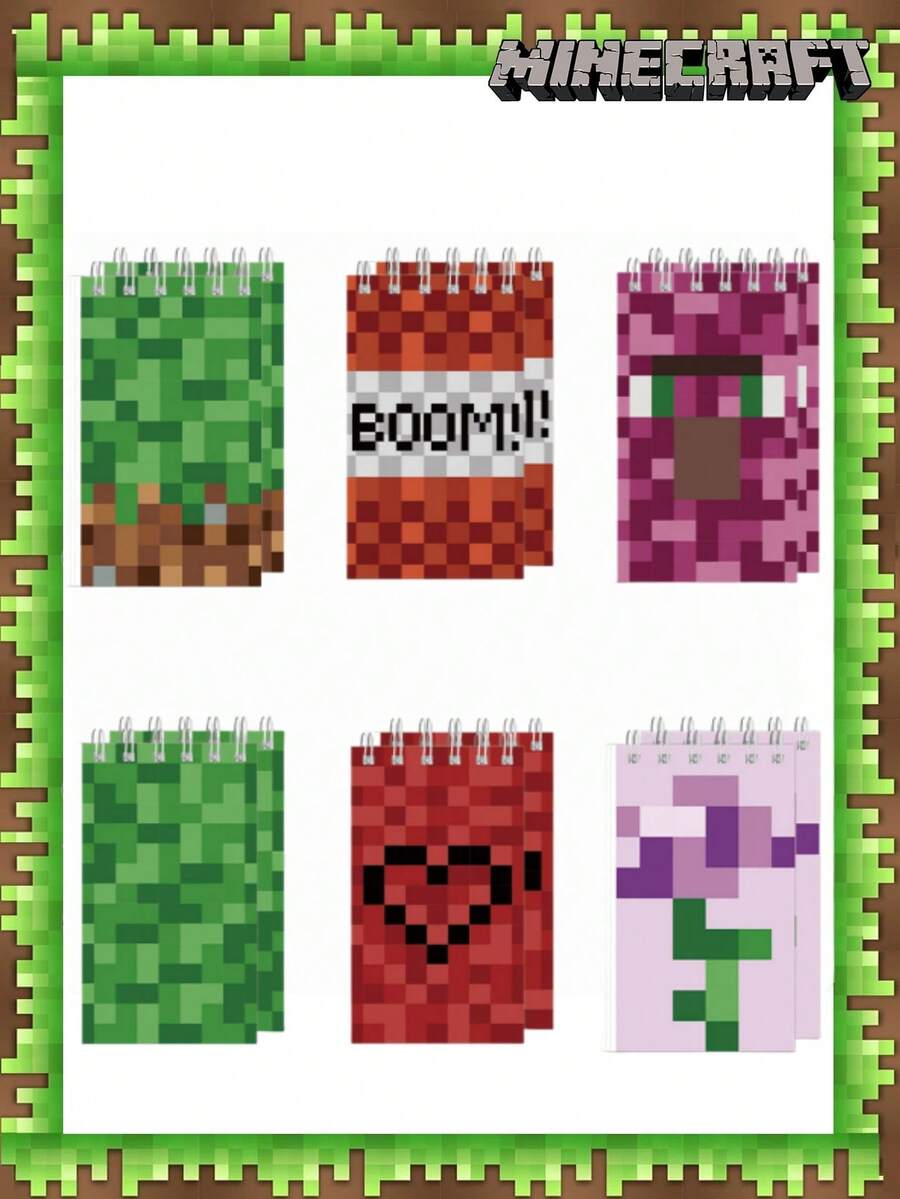 Minecraft 10PCS Minecraft官方授权像素风线圈笔记本可撕线设计课堂笔记本开学季学生套装游戏元素创意笔记本,学校用品,返校季,适合圣诞节,感恩节和教师节的礼物~ - 彩色 - 查看 1