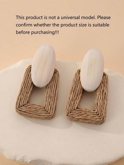 1 Pair Handmade Unique Khaki Paper Rope Woven Hollow Trapezoid Exaggerated Earrings For Women, Suitable For Vacation, Party And Daily Wear. This Product Is Not A Universal Model. Please Confirm Whether The Product Size Is Suitable Before Purchasing.