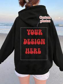 Fashionable Fall/Winter, Christmas Custom Hoodies For Women - Add Your Own Text And Images (Family Photos/Selfies/Pet Photos/Friend Photos) To Design Your Personalized Printed Hoodie, Custom Family Member Hoodies With Baby/Couple/Family/Pet Photos, Custom Comfy Pet Hoodies, Personalized Pet Sweatshirts, Cute Pet Photo Printed Hoodies For Women - Black - View 1