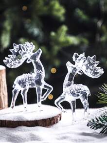 1pc Acrylic Reindeer Figurine, Christmas Desktop Decor, Creates Wintery Wonderland Atmosphere, Suitable For Living Room, Bedroom, Fireplace Mantel And Other Central Decoration For American Holiday Party - Multicolor - View 3