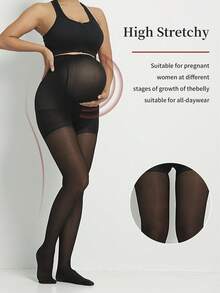 1 o 2 pares de medias de nailon de unicolor de 80D para mujeres embarazadas, con diseño elegante y sexy, alta elasticidad, leggings semitransparentes - Negro - Ver 8