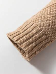 Acelitt Plus Size Women Solid Color Knitted Textured Pattern Off-Shoulder Plus Size Sweater Dress, Autumn/Winter (Recommend Choosing One Size Smaller For Better Fit) - Khaki - View 8