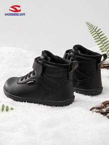 HOBIBEAR 1双青少年户外雪地靴，简约纯色防滑防水鞋，保暖内衬，男女童均适用，冬季款 - 黑色 - 查看 4