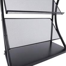 4-Tier Floor Magazine Rack Black - Curved Newspaper Display Stand With Sign Holder - 65cm Arc Design Storage For Publications - Freestanding Literature Organizer With Advertising Panel - Iron Construction Periodical Rack For Reception Areas - Black - View 3