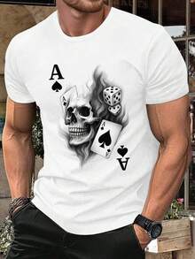 男士休闲图案 T 恤，万圣节趣味印花，时尚图案，针织面料短袖，常规圆领