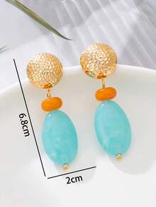 两款波西米亚风格优雅性感的不对称几何波纹玉石树脂吊坠和圆形心形耳环套装，适合聚会、度假和节日。 - 藍色樹脂耳環 - 查看 4