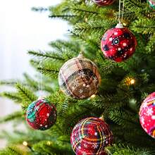 16Pcs Christmas Buffalo Plaid Ball Ornaments Christmas Fabric Foam Ball With Snowflake Pattern Ornaments Shatterproof Christmas Tree Hanging Ornament For Xmas Party Decoration Supplies Home Decor Christmas Decorations Room Decor Winter