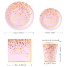 Pink & Gold Foil "Happy Birthday" Disposable Tableware Set, 7/9 Inch Party Plates, Napkins, Cups, Birthday Party Gifts, Party Decorations Suitable For Birthday Theme - Multicolor - View 2