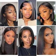 12 Inch 13x4 HD Lace Frontal Short Straight Bob Wig Glueless Wig Virgin Brizilian Hair Wigs 200% Density Glueless Wig With Fiber Wig Beginner For 13x4 Ear To Ear Lace Front Long Hair Pre Plucked Natural Hairline Straight Bob Wigs Daily Use