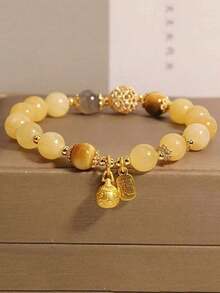 Elegant Citrine Bead Bracelet, Bohemian Style, Natural Stone, Daily Wear, Cute, Couple Necklace, Birthday Gift, Friendship, Ideal Surprise Gift, Public Occasion, Simple Jewelry To Wear, Birthday Gift, Mother's Day Gift - Màu vàng - Xem 1