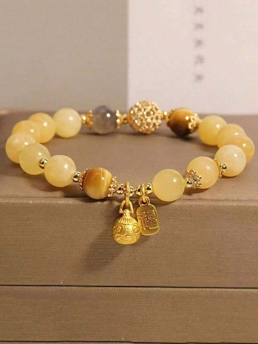 Elegant Citrine Bead Bracelet, Bohemian Style, Natural Stone, Daily Wear, Cute, Couple Necklace, Birthday Gift, Friendship, Ideal Surprise Gift, Public Occasion, Simple Jewelry To Wear, Birthday Gift, Mother's Day Gift - Màu vàng - Xem 1