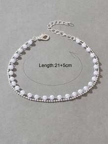Faux Pearl Decor Layered Anklet - Silver - View 5