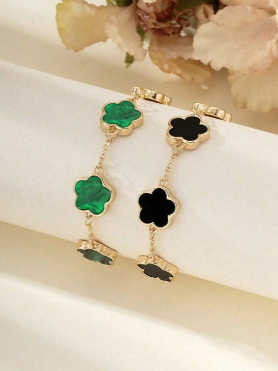 1 طقم أساور سحر البرسيم الأخضر والأبيض والأسود، إكسسوارات عصرية وشاملة