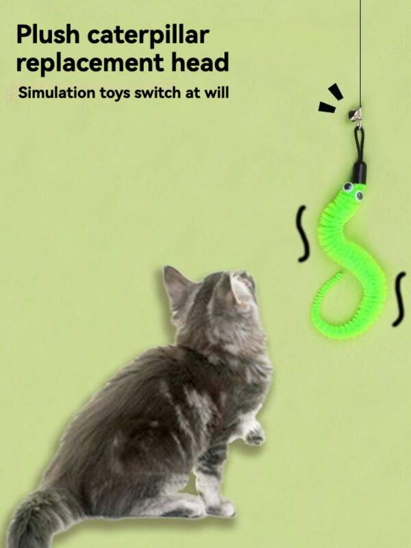 1pc/Set Creative Cartoon Long Blue Fuzzy Caterpillar Cat Teaser Wand - Replaceable Squeaky Head, Soft Plush Material, Ideal Cat Toy; Adorable Style, Detailed Design, Interactive Entertainment Function, Suitable For Kittens Daily Play And Holiday Celebrations