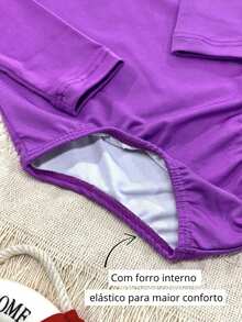 UV Sun Protection Swimsuit Long Sleeve Plain With Print Lined Girl Swimming Beach Kids - Màu tím - Xem 5