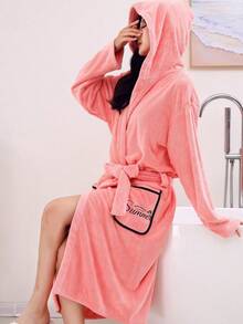 1 chiếc áo choàng tắm dài cho nữ bằng vải lông cừu san hô, nhiều màu sắc để lựa chọn, có mũ trùm đầu, thắt lưng và túi, mềm mại, ấm áp, áo choàng tắm unisex. - Nhiều màu - Xem 14