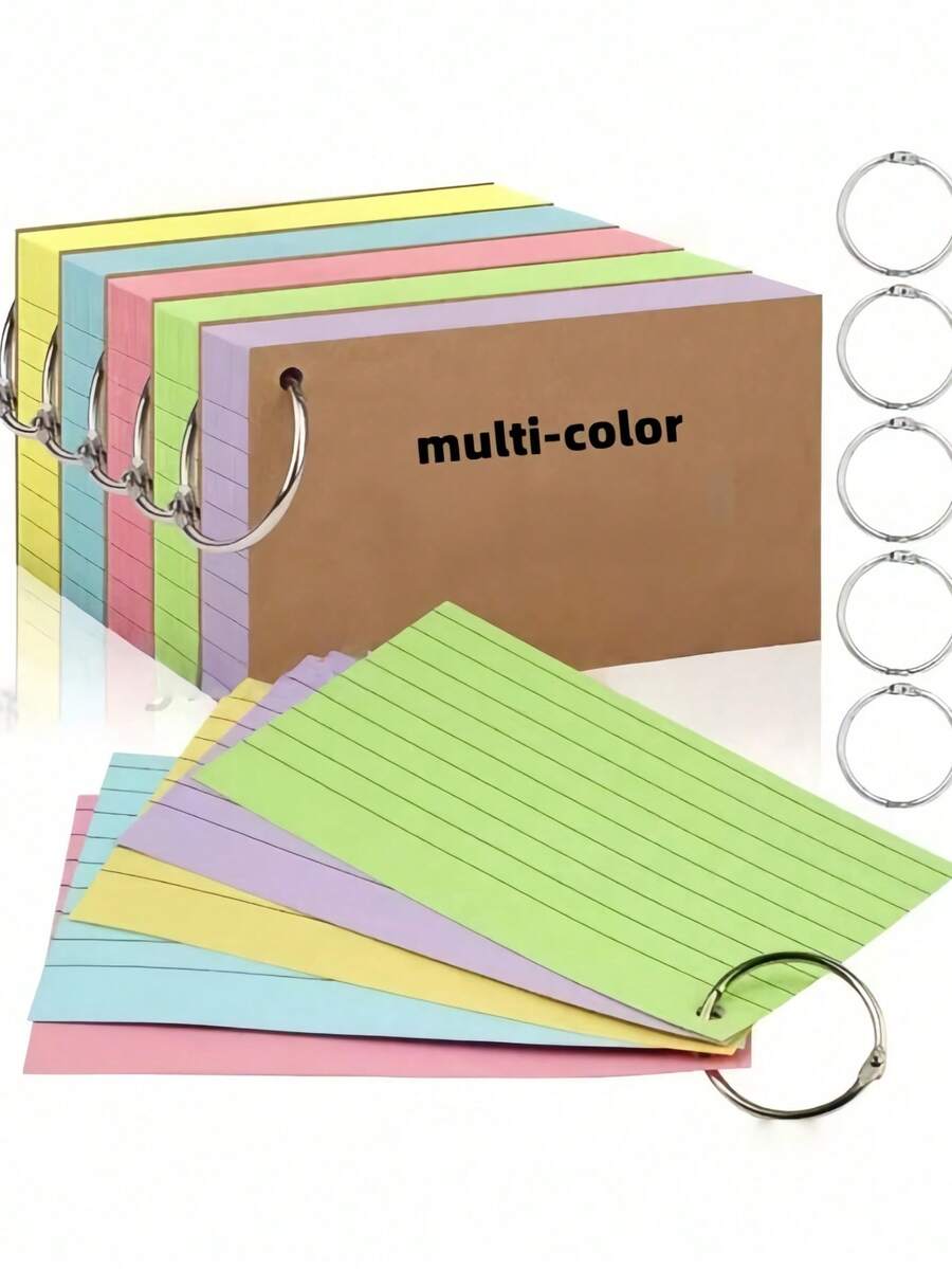 500 Pieces Ruled Index Flash Cards Colored Index Cards With Rings 3*5 Inch Flash Note Cards For Studying Office Home School And To Do List. Random Colors. School Supplies, Perfect For Thanksgiving, Christmas, And Saudi National Day Gifts.