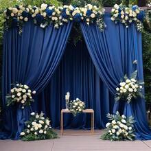 10ftx 10ft Wrinkle Navy Blue Backdrop Curtains Panels, 2 Panels 5x10ft Silky Polyester Photo Backdrop Drapes Birthday Wedding Party Graduation Photography Background - 10英尺x10英尺+海軍藍 - 查看 7