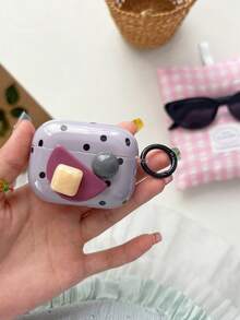 Purple Polka Dot 3D Button Earphone Case With Shell Pendant Compatible With Apple 1/2/5 - Purple - View 4