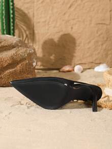 On feet& in love Women's Fashionable & Elegant Rhinestone Flower Decor Backstrap Pointed Toe High Heel Pumps - Black - View 6