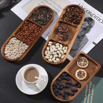 1 个木制托盘，带 3 个隔间，适用于厨房、餐厅 - 食物盛放盘，用于盛放甜点、咖啡、小吃，非常适合圣诞节、母亲节、父亲节、感恩节、派对、生日、家庭聚会