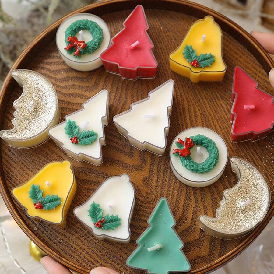 2pcs Christmas Decorations, New Christmas Scented Wax Candles, Suitable For Christmas Party, Desktop Atmosphere, Bedroom, Holiday Gift For Women, Creative Christmas Tree, Green, Yellow, Gold, Moon, Wreath, Bell, Moon, Small Candles, Christmas Fragrance Wax Candles Home Decor Room Decor, Christmas Gifts - Christmas Tree Bells - View 1