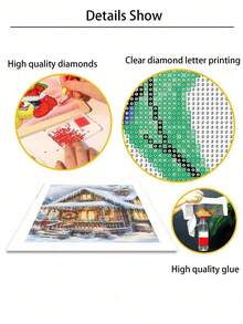 1 pièce Peinture de diamant 5D Cabane de Noël Scène d'hiver, Peinture d'art de diamant avec Maison enneigée de vacances, Outils de peinture de diamant pleine perceuse pour décoration murale de la maison
