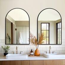 Arched Wall Mirror 30x20 Inch - Rust-Proof Metal Frame, Anti-Fog & Shatterproof For Bathroom Vanity, Bedroom, Entryway(Modern Luxury Gold/Black) - màu đen - Xem 2