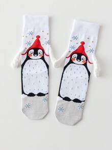 1/2/5 pares de calcetines magnéticos para parejas, calcetines con patrón navideño lindo que se unen automáticamente, calcetines cómodos hasta el tobillo para primavera y otoño - Multicolor - Ver 10