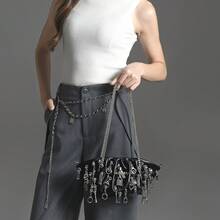 Denhuaki Fashionable Pu Leather Handmade Bag Metal Zipper Head Decoration Rock Style Crossbody Bag Shoulder Bags Banquet Bag - màu đen - Xem 4