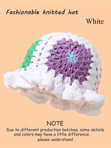 1 pieza Gorro tejido a mano a ganchillo, gorro tejido cálido para mujer, otoño/invierno