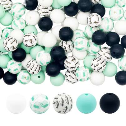 40pcs Book Series Silicone Round Beads - Assorted Colors & Patterns, DIY Craft Necklaces, Plastic Pen Tassels, Keychains, Bag Chains, Phone Chains, Bracelet Beads, 3D Jewelry Supplies, Book Themed Accessories | Patterned Beads | Smooth Texture