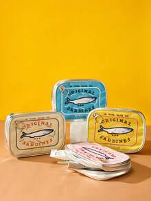 Joivida 1pc Novelty Canned Sardines Makeup Bag Cute Small Pouch Sardines Fish Tin Pencil Case Cosmetic Bag 7.09X5.3X1.97Inch Multifunctional Funny Travel Vacation Essentials For Women Teen Girl Gift