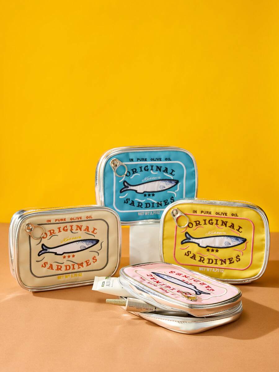 Joivida 1pc Novelty Canned Sardines Makeup Bag Cute Small Pouch Sardines Fish Tin Pencil Case Cosmetic Bag 7.09X5.3X1.97Inch Multifunctional Funny Travel Vacation Essentials For Women Teen Girl Gift