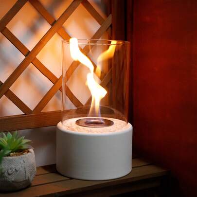 Runder Tischkamin Feuerschale Tragbarer Kamin – Sauber Brennender Bio-Ethanol-Kamin Ohne Abzug für Tisch Zuhause Küche Wohnzimmer Garten