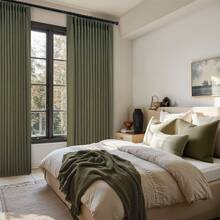 6 Panels Natural Pinch Pleated Semi-Shading Curtains Textured Linen Blended Window Curtains For Living Room Bedroom Pinch Pleat Drapes With Hooks - 綠色 - 查看 8