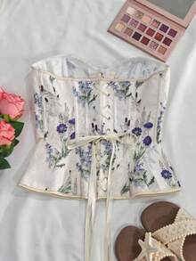 Top halter cu corset și imprimeu lavandă, 1 bucată, pentru femei, cu design frumos la spate. - Lavandă - Vizualizare 5