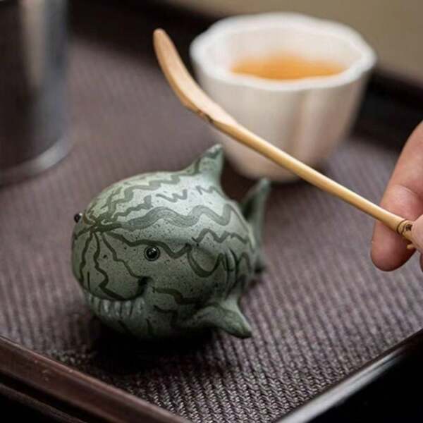 Purple Sand Shark Tea Pet Handmade Tea Play Figurine Toys Watermelon Tea Figurine Tea Statue Tea Ceremony Tea Set Decoration
