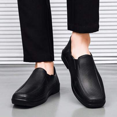 Plus Size Men's EVA Black Dirt-Resistant Waterproof Rainproof Oil-Proof Chef Work Safety Shoes, Slip-On, Suitable For Garden, Office, Fishing