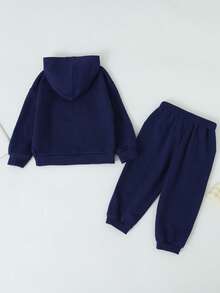 Timzgo 2 sztuki/zestaw dziecięcych bluz z kapturem, dziewczęca bluza z kapturem i haftowanym misiem + spodnie sportowe, chłopięca, wygodna, modna bluza z kapturem i rękawami typu raglan do noszenia na zewnątrz