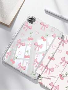 粉色蝴蝶结樱桃双面亚克力水晶保护壳，兼容 iPad 10 代、iPad 10.2/iPad mini 6/iPad mini 7/9.7、Galaxy Tab A9 Plus、3+Y 折叠平板电脑，防弯折，硅胶加固边角，自动唤醒/睡眠，内置笔槽，多角度支架 - 完美日常保护，理想的节日礼物 - 彩色 - 查看 4