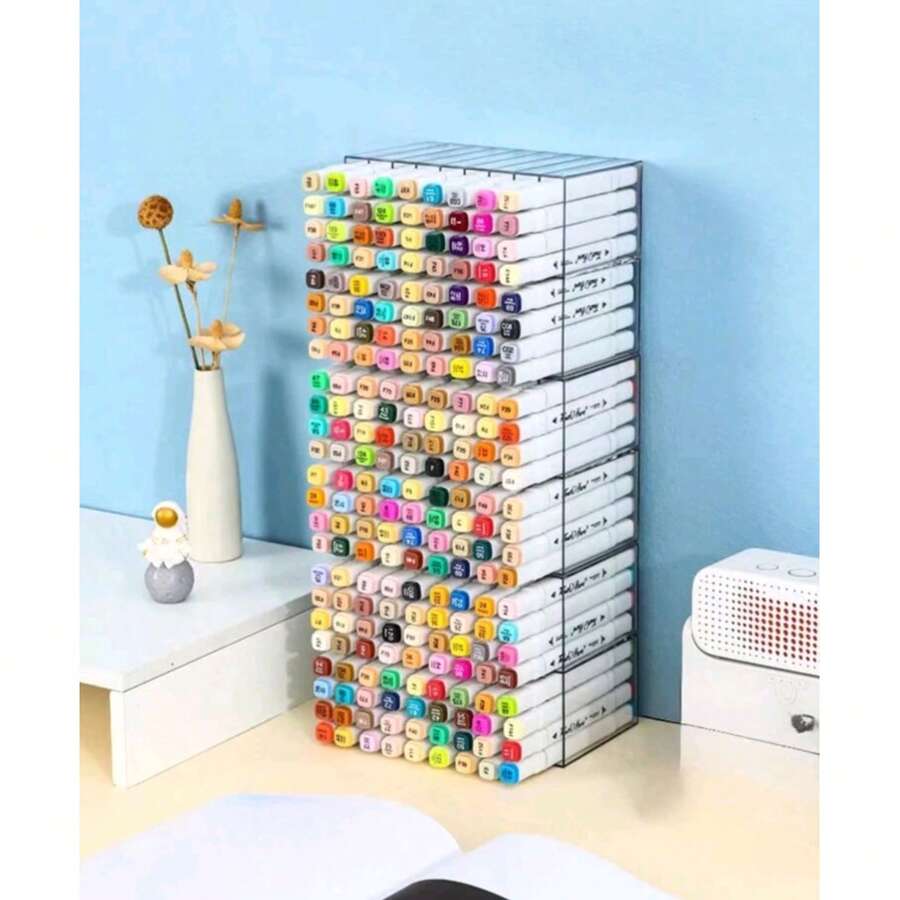 1 Juego de Caja de Almacenamiento de Bolígrafos de Marcador Escritorio, Compartimento de Almacenamiento de Bolígrafos de Acuarela, Caja de Almacenamiento Rectangular Transparente Simple de 18 Agujeros, Puede Almacenar 72 Bolígrafos de Marcador, para Oficina/Aula/Escuela/Dormitorio/Escritorio.