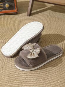 Pantufas femininas com laço aberto, calçados confortáveis para uso interno, leves, antiderrapantes, estilo fofo, adequadas para primavera, outono e todas as estações