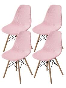 1/4pcs Solid Color Removable & Washable Elastic Corn Fleece Curved Shell Chair Cover, Suitable For All Seasons - Pink - View 5